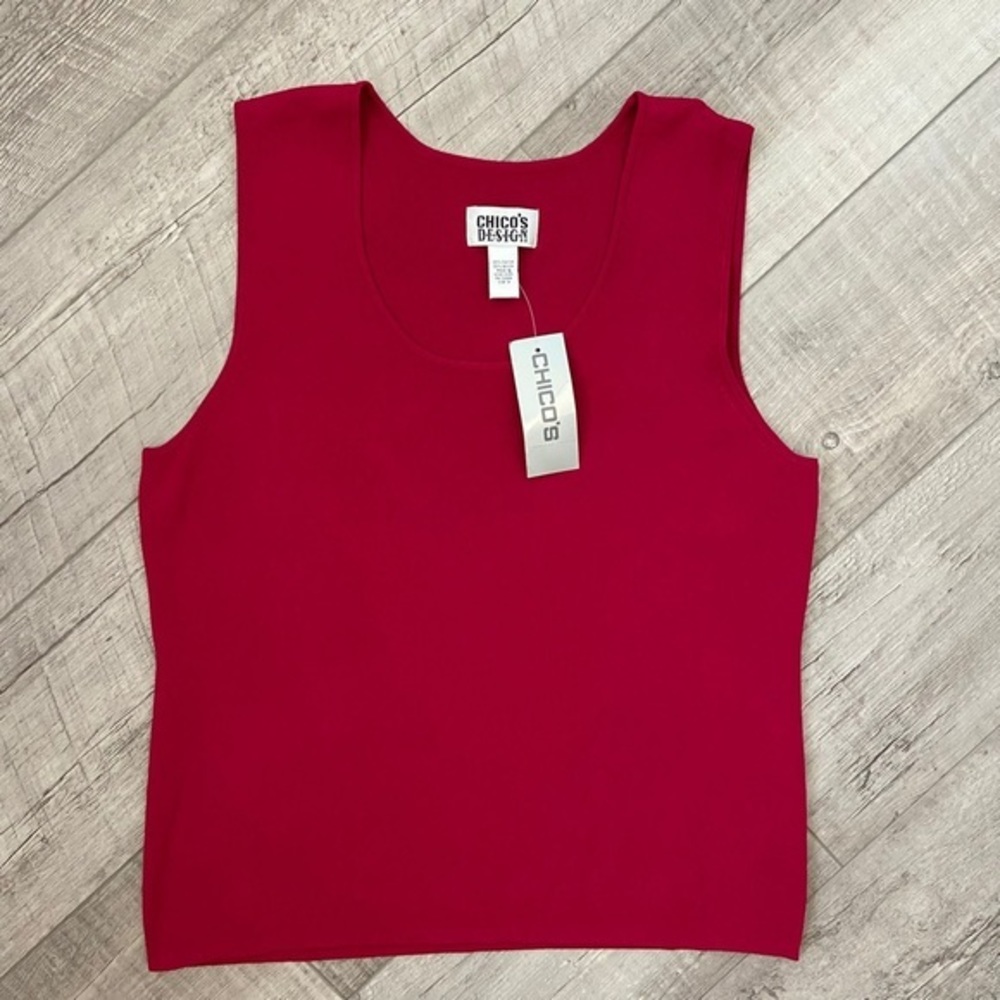 Chico’s Size 3 Design Lucie Sleeveless Knit Top Redwood Round Neck Super Soft‎